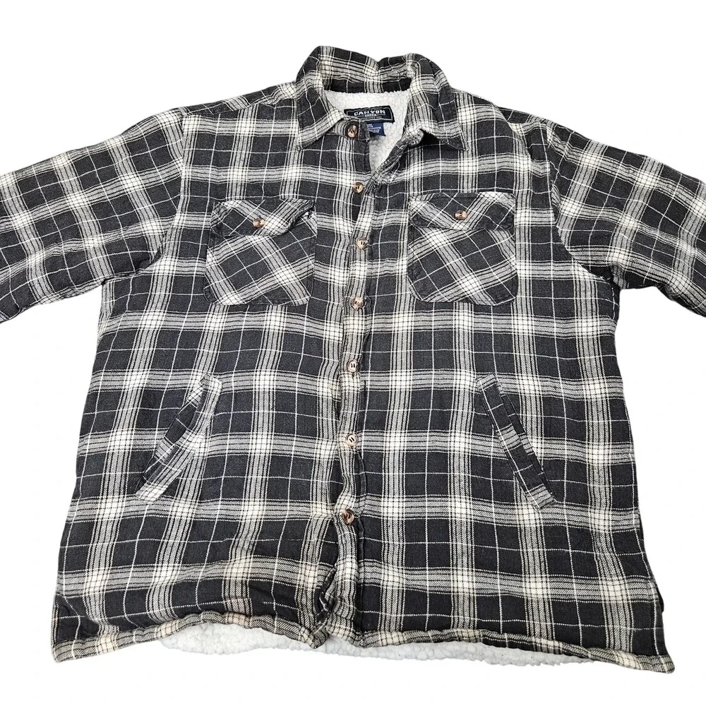 Vintage Shirt Jacket Mens XL Black Plaid Sherpa Lined Shacket Flannel Workwear
